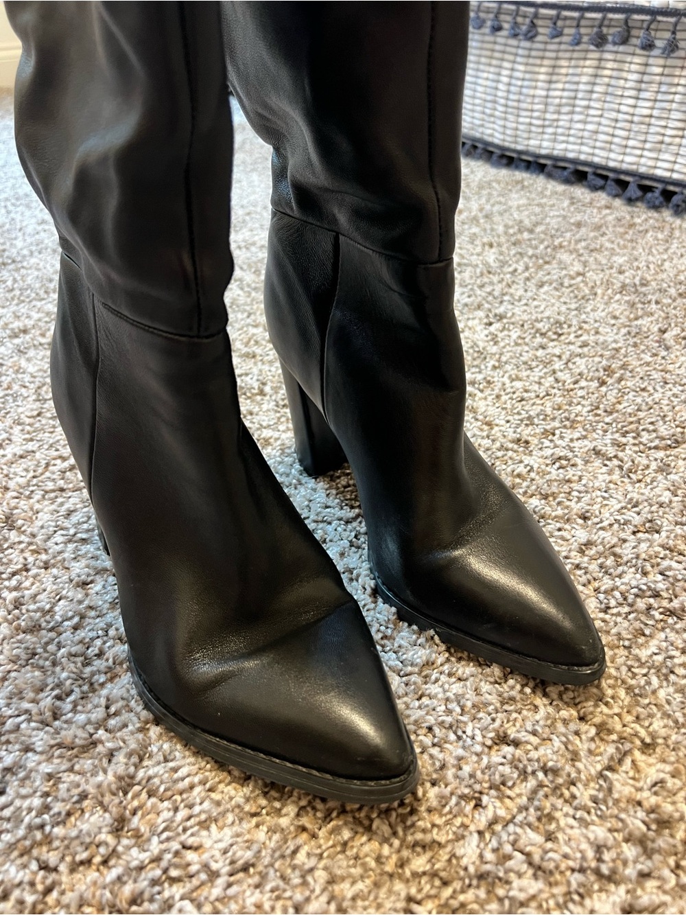 Nine West Hiya Black Tall Leather Block-Heel Boots - Picture 5 of 6